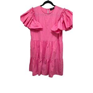 Chepé Pink Fary Festival Beachy Italy Ruffled Tiered Short Sleeve Cotton Dress